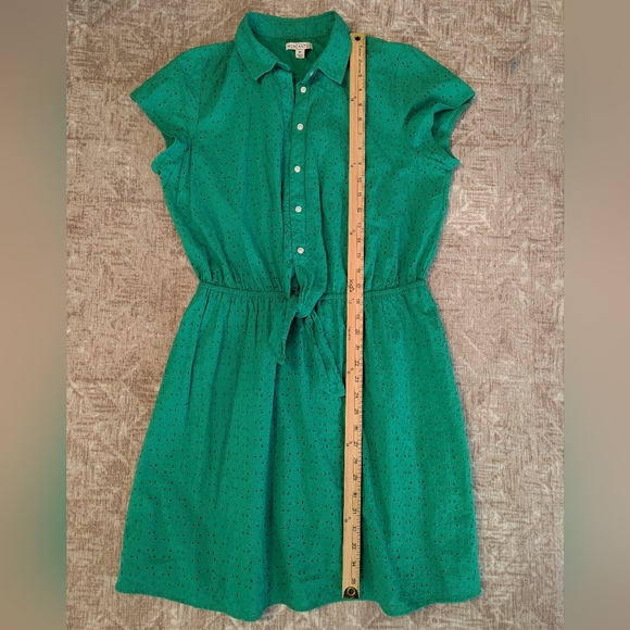 J. Crew Mercantile Medium M Green Eyelet Lace Collared Tie Front Button Up Dress - Picture 9 of 10